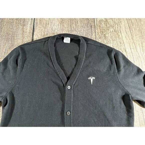 Tesla Motor Company Black V Neck Logo Quiet Luxury Car Cardigan Sweater XXL - Picture 2 of 8
